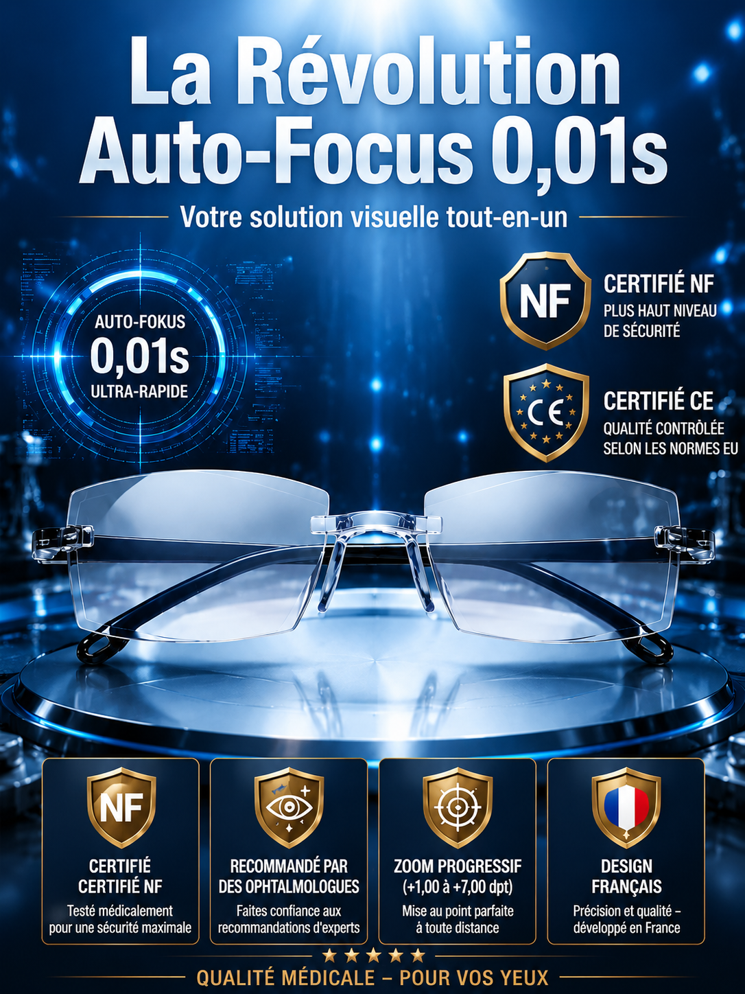 1372994#Lunettes progressives autofocus 0,01s | +1,00 à +7,00 dioptries, réglage continu lecture/con